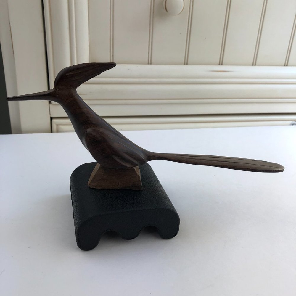 Vintage Hand Carved Wooden Road Runner Figurine Sculpture - RARE Contemporary